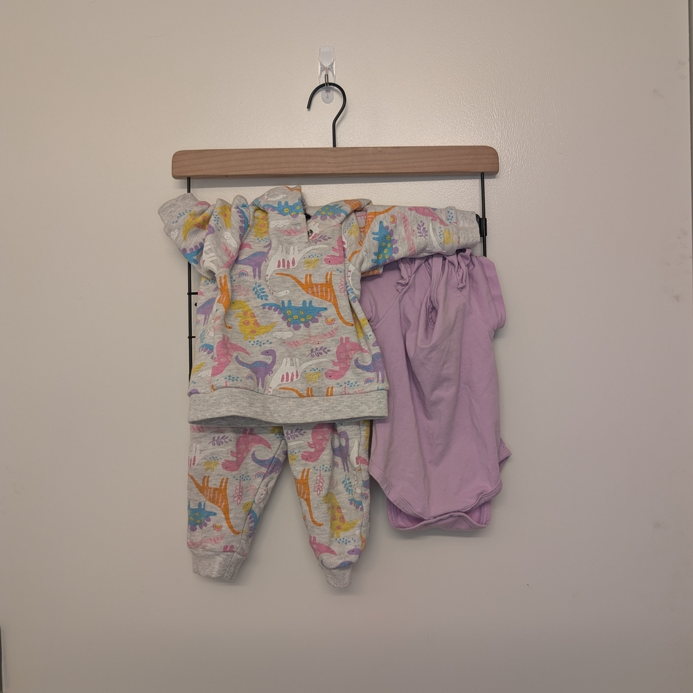 Dinosaur Print Baby Outfit with Purple Onesie